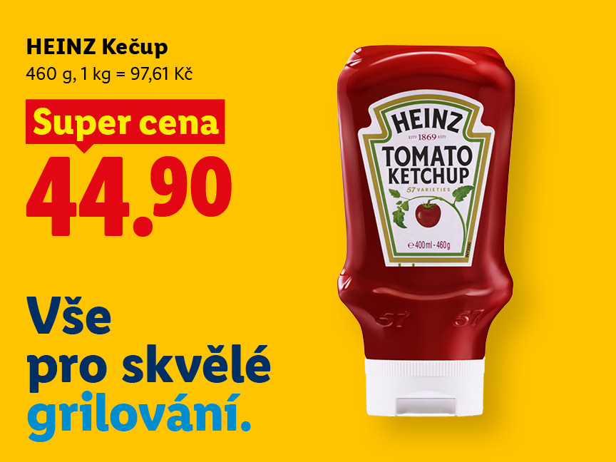 HEINZ kečup, 460 g za super cenu 44,90 Kč.