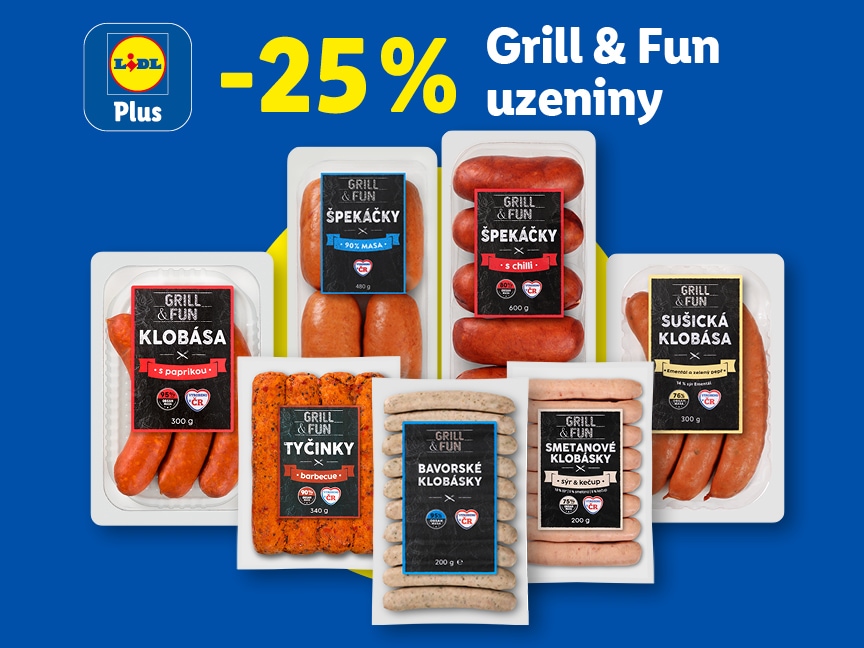 Sleva 25 % s Lidl Plus na Grill & Fun uzeniny od pondělí v Lidlu.