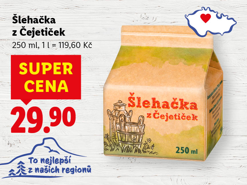 Šlehačka z Čajetiček za super cenu 29,90 Kč.