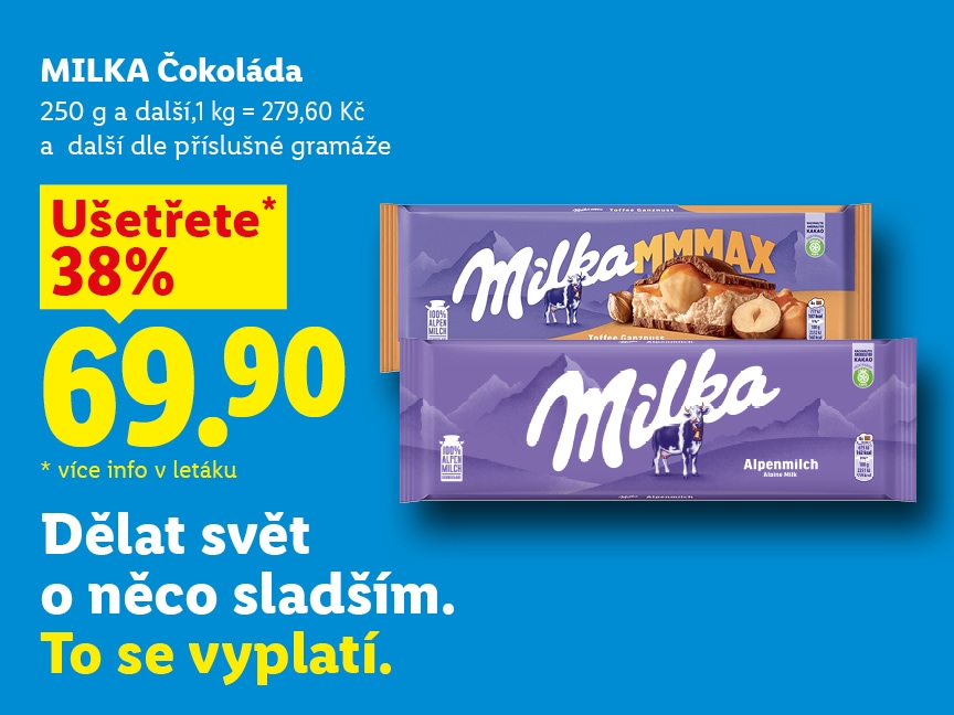 Milka čokoláda za 69.90 Kč