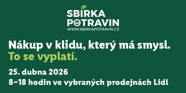 Sbírka potravin probíhá 25. dubna 2026 na vybraných prodejnách.