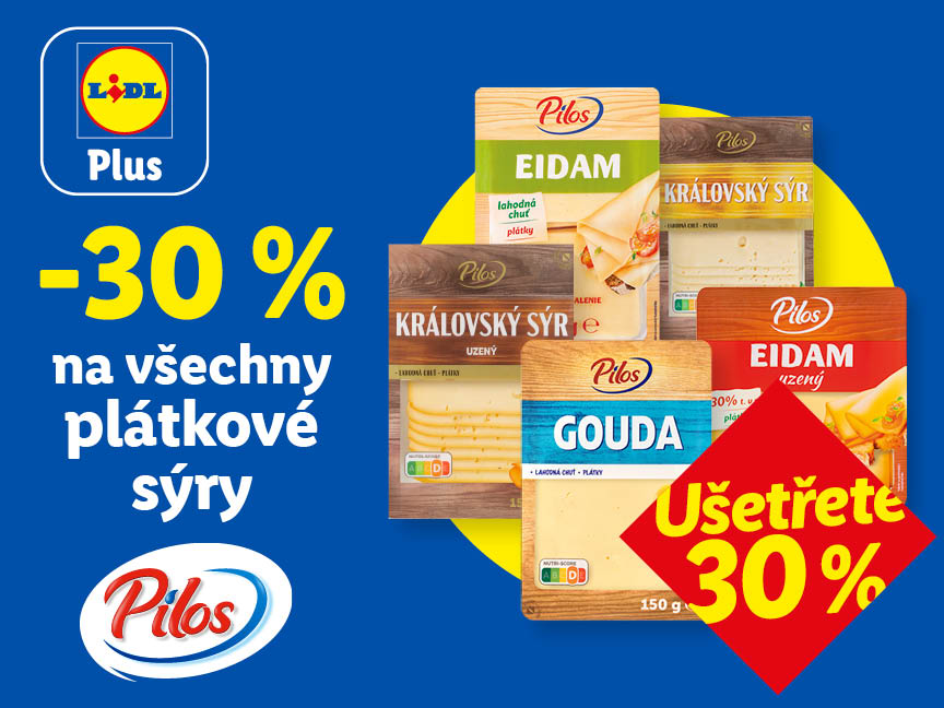 Od pondělí 17.11. do středy 19.11. sleva 30 % na všechny plátkové sýry pilos