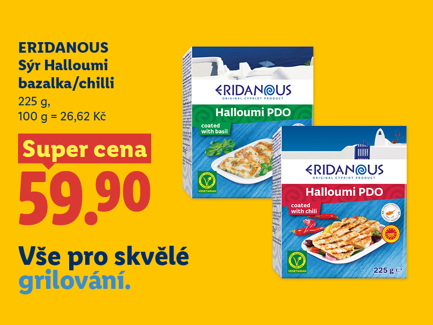 Sýr Halloumi bazalka/chili za super cenu 59,90 Kč