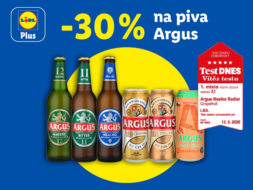 Sleva 30 % na piva Argus od pátku v Lidlu.