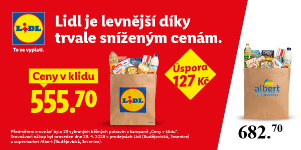 Ceny v klidu - porovnání cen nákupu běžných potravin v Albertu a Lidlu.