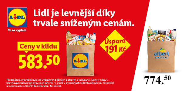 Ceny v klidu - Košík se základními potravinami z Lidlu vychází levněji než v Albertu o 191 korun.