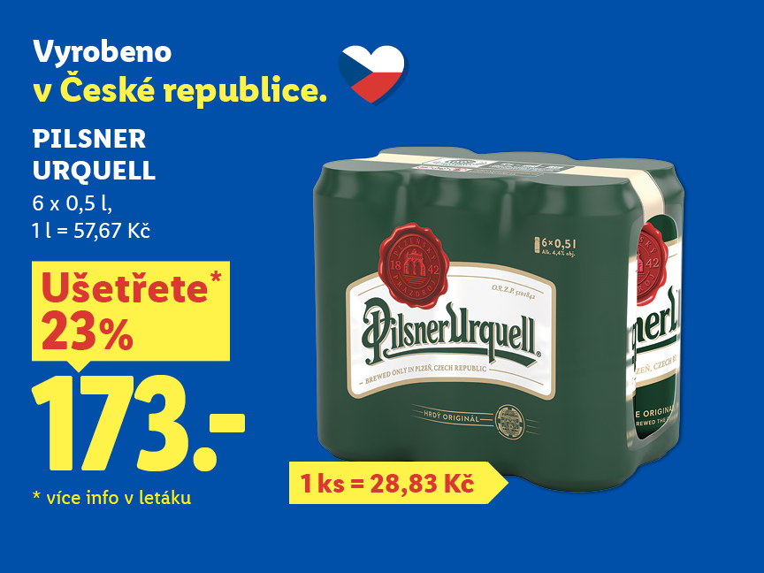 Pilsner Urquell, 6 x 0,5 l za 173 Kč