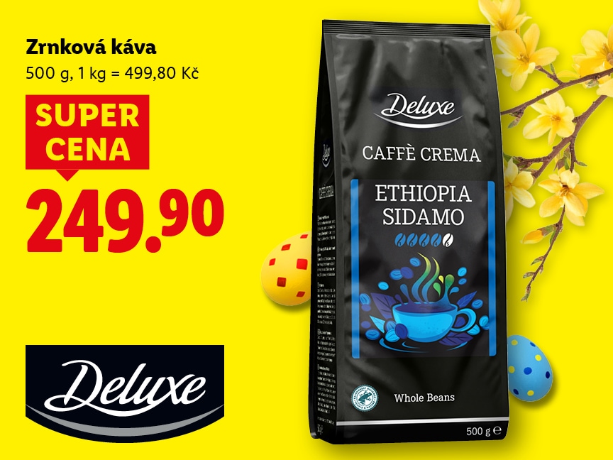Zrnková káva Deluxe za super cenu 249,90 Kč.