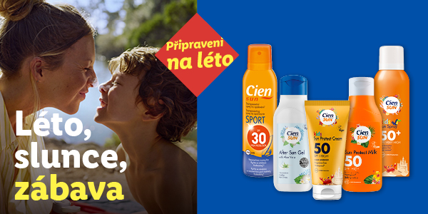 Ať vyrážíte k vodě, na hory nebo jen na odpolední procházku, Cien Sun pomáhá chránit pokožku před slunečním zářením. V nabídce najdete opalovací mléka a spreje s SPF až 50+, speciální péči pro děti i zklidňující mléko po opalování.