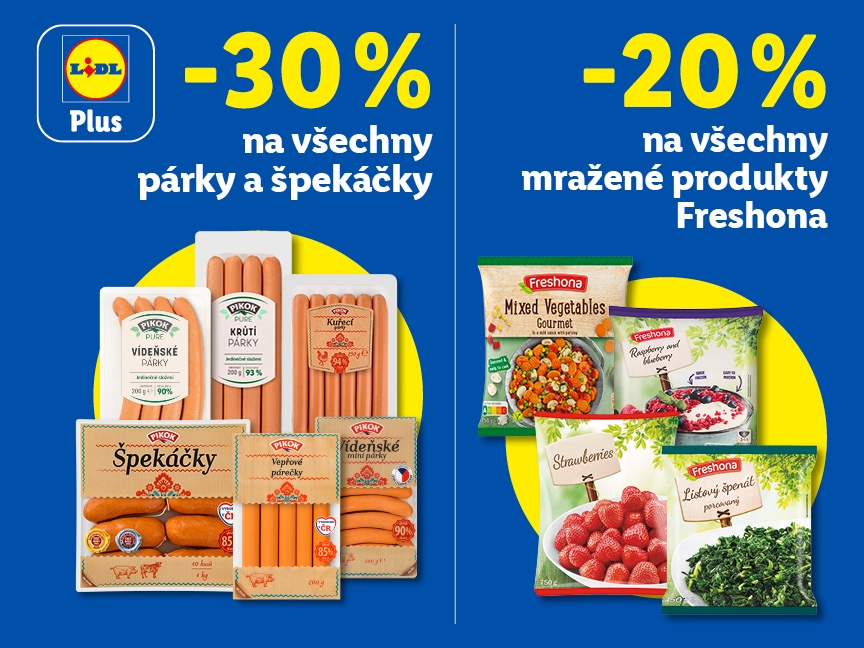 Sleva 30 % na všechny párky a špekáčky a sleva 20 % na všechny mražené produkty Freshona od čtvrtka v Lidlu.