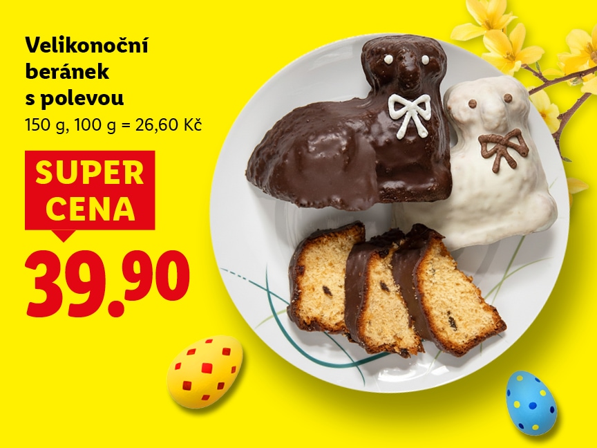 Velikonoční beránek s polevou za super cenu 39,90 Kč.