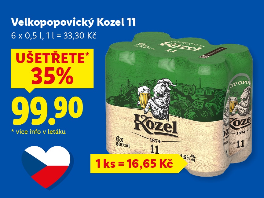 Velkopopovický Kozel, 6 x 0,5 l za 99,90 Kč