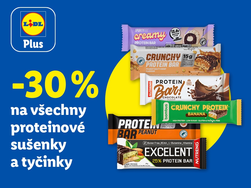 Sleva 30 %  na všechny proteinové  sušenky a tyčinky od úterý v Lidlu.