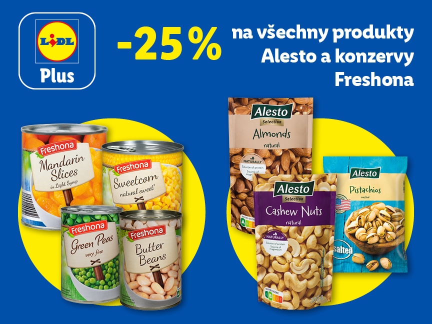 Sleva 25 % na všechny produkty Alesto a konzervy Freshona od pondělí v Lidlu.