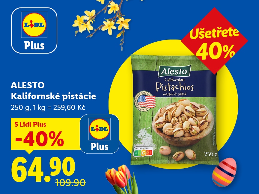 Sleva 40 % s Lidl Plus na Kalifornské pistácie od pátku v Lidlu.