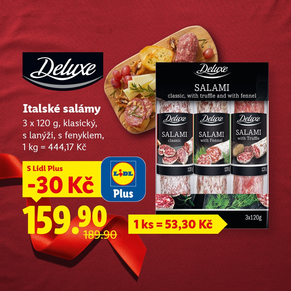 Italské salámy za 159,90 Kč s aplikací Lidl Plus. 