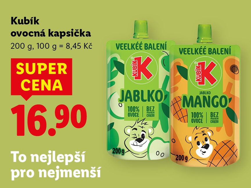 Kubík, ovocná kapsička, 200 g za super cenu 16,90 Kč