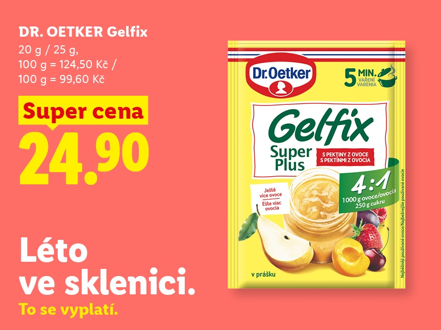Dr. Oetker Gelfix za super cenu 24,90 Kč. jedná se o produkt v rámci kampaně "Léto ve sklenici".