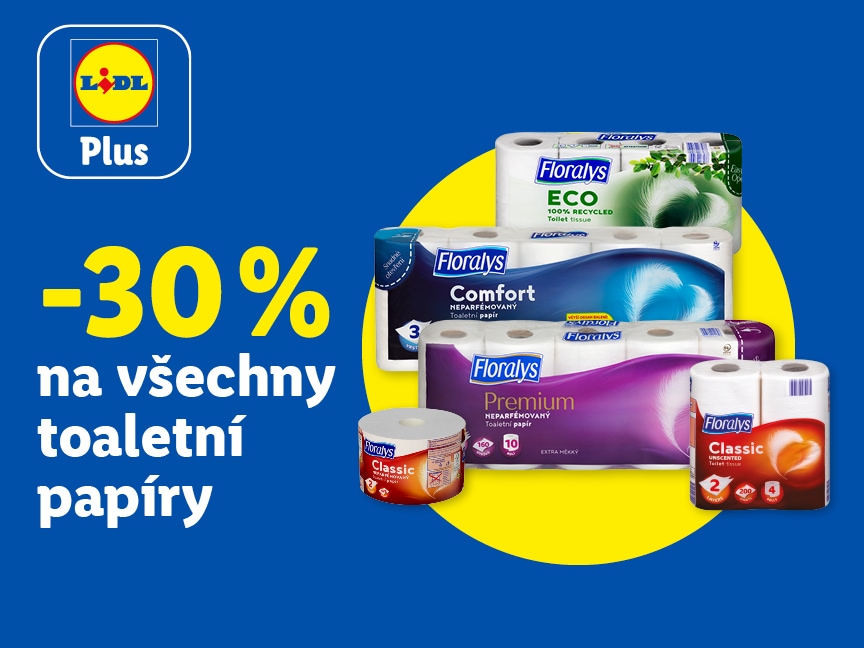 Sleva 30 % na všechny toaletní papíry od pátku v Lidlu.
