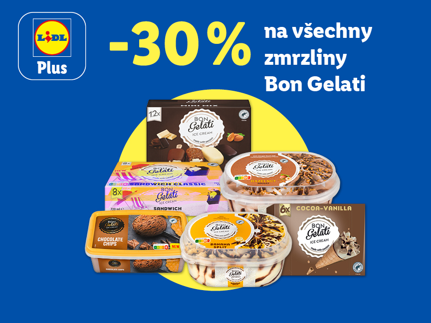Sleva 30 % na všechny zmrzliny Bon Gelati v Lidlu.