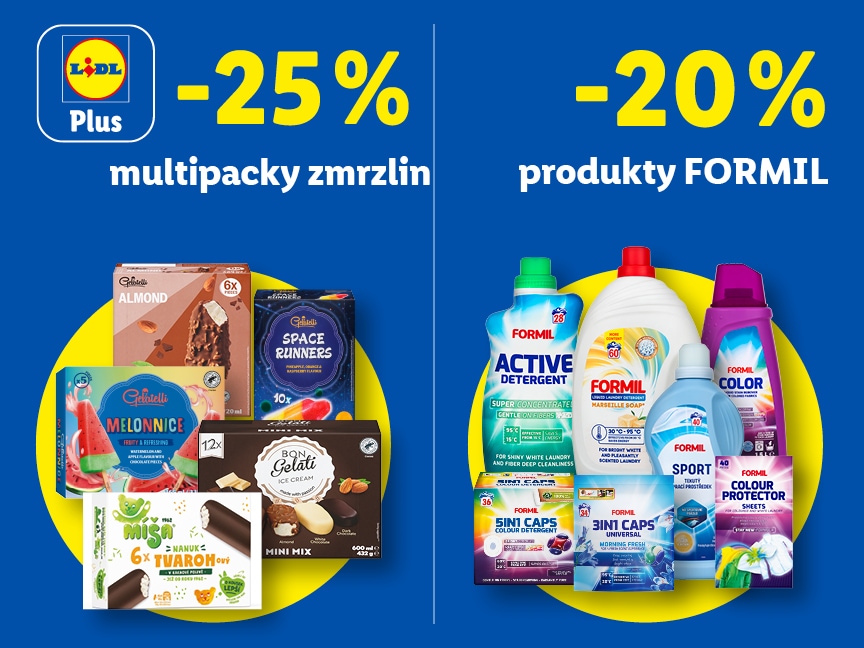 Sleva 25 % s Lidl Plus na multipacky zmrzlin a 20 % na produkty Formil od pondělí v Lidlu.