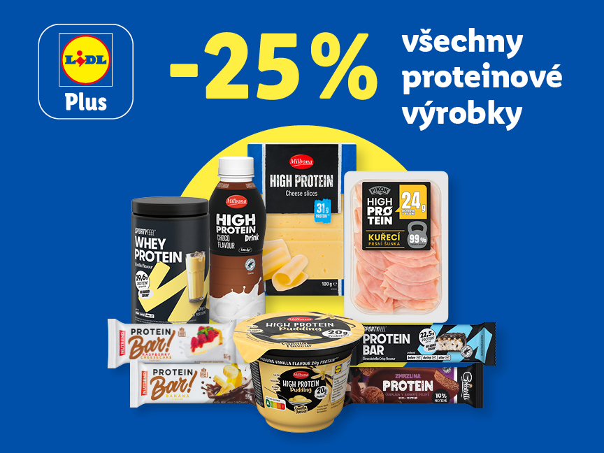 Sleva 25 % s Lidl Plus na všechny proteinové výrobky od pondělí v Lidlu.