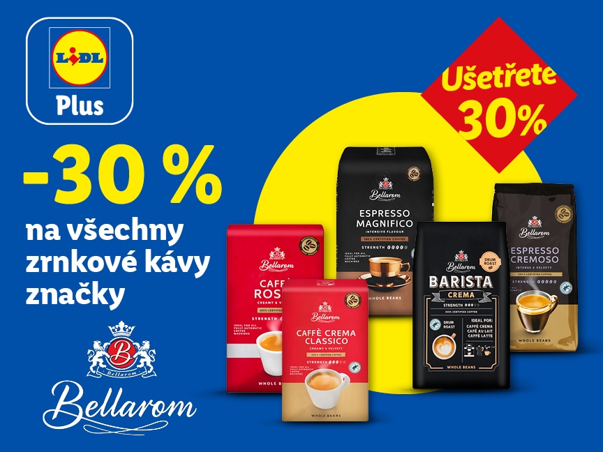 30 % sleva na všechny zrnkové kávy značky Bellarom od pondělí v Lidlu.