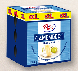 Camembert, cena za 480 g je 82,90 Kč