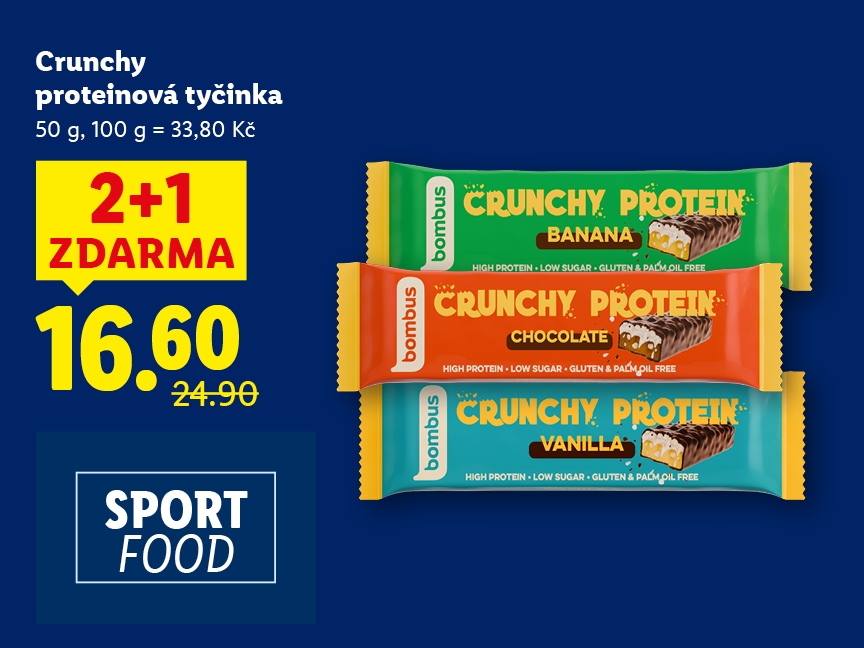 Crunchy proteinová tyčinka, 2 + 1 zdarma za 16,60 Kč