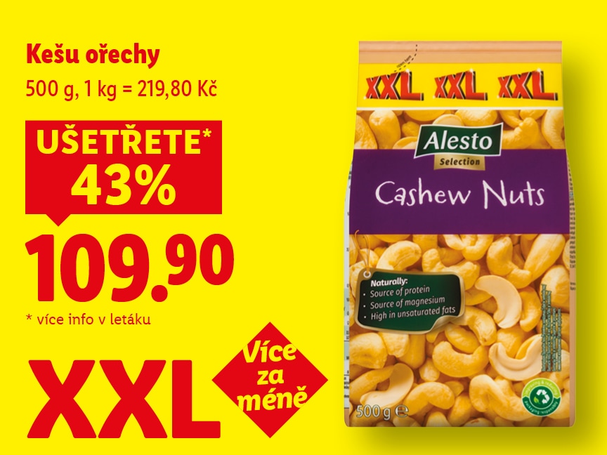 Kešu ořechy, 500 g za 109,90 Kč