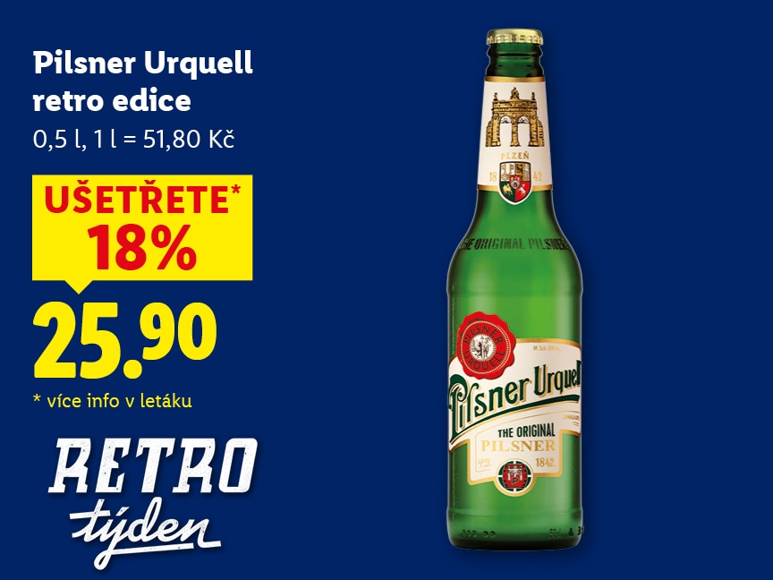 Pilsner Urquell retro edice za 25,90 Kč, 0,5 l