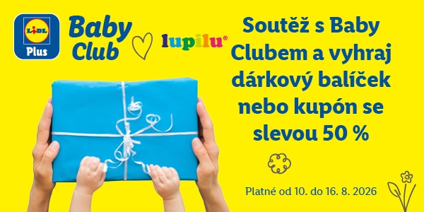 soutěž s baby clubem a vyhraj dárkový balíček nebo kupón se slevou 50 %, platí od 10. do 16. 8. 2026