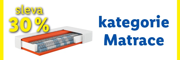 sleva 30 % na matrace - banner je laděn do bílo žluté barvy s modrým textem