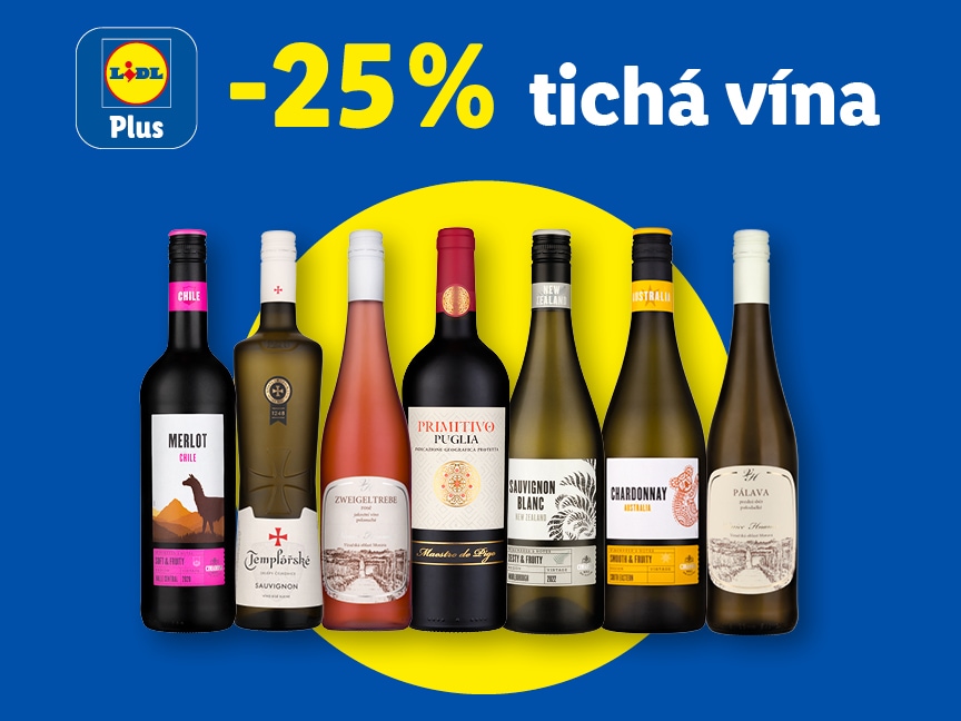 Sleva 25 % s Lidl Plus na tichá vína od pondělí v Lidlu.