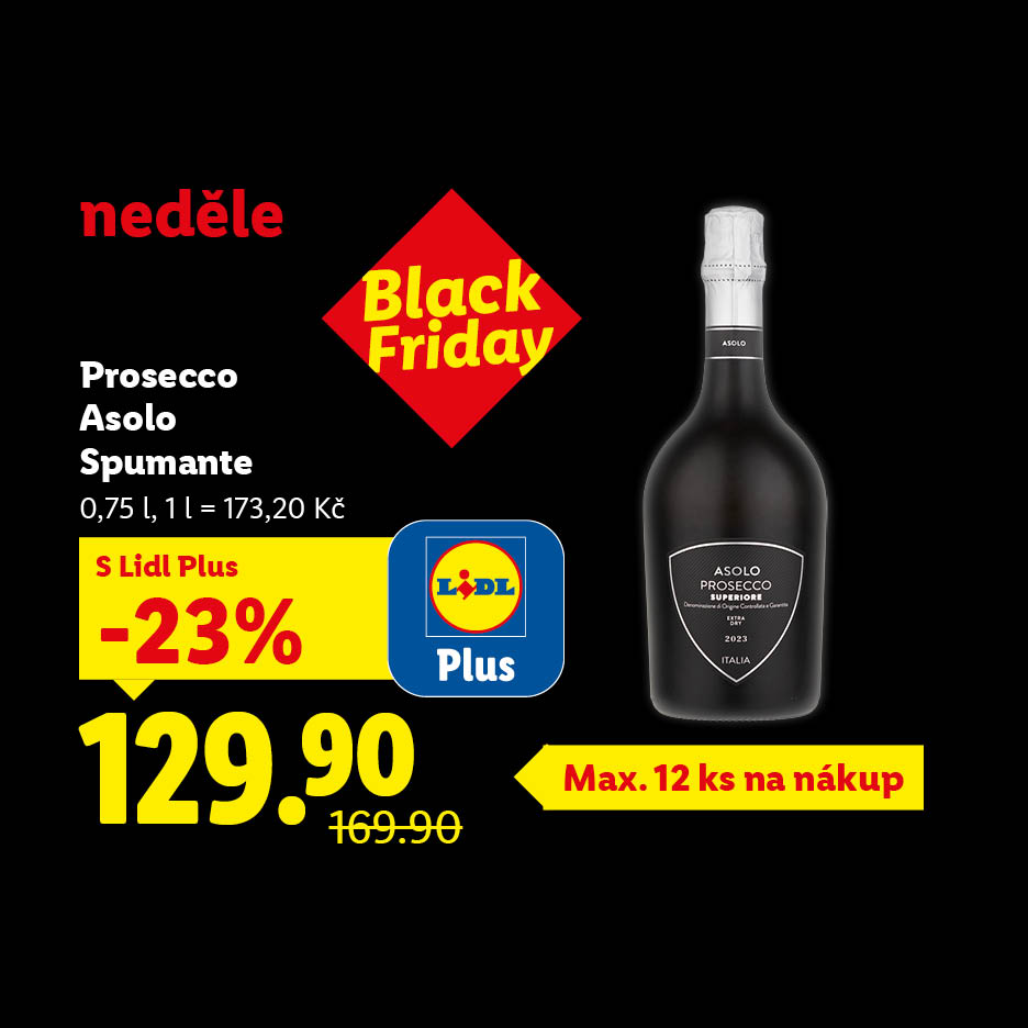 black friday pecka prosecco asolo spumante za 129,90 kč s lidl plus