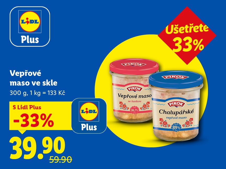 -33 % sleva s Lidl Plus na vepřové maso ve skle od pondělí v Lidlu.