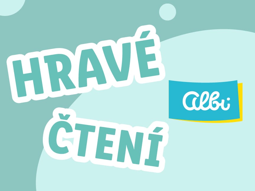 Modro zelený banner Hravé čtení s Albi.