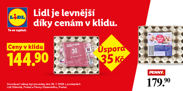 Reklamní banner řetězce Lidl srovnávající cenu Madeta Jihočeského másla (250 g) s prodejnou Albert. Cena v Lidlu je 44,90 Kč, v Albertu 54,90 Kč (úspora 10 Kč).