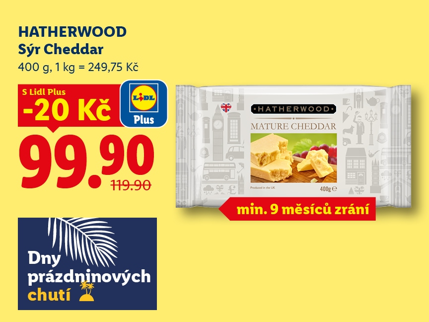 Akční leták Lidl: Sýr cheddar za 99,90 kč s lidl plus