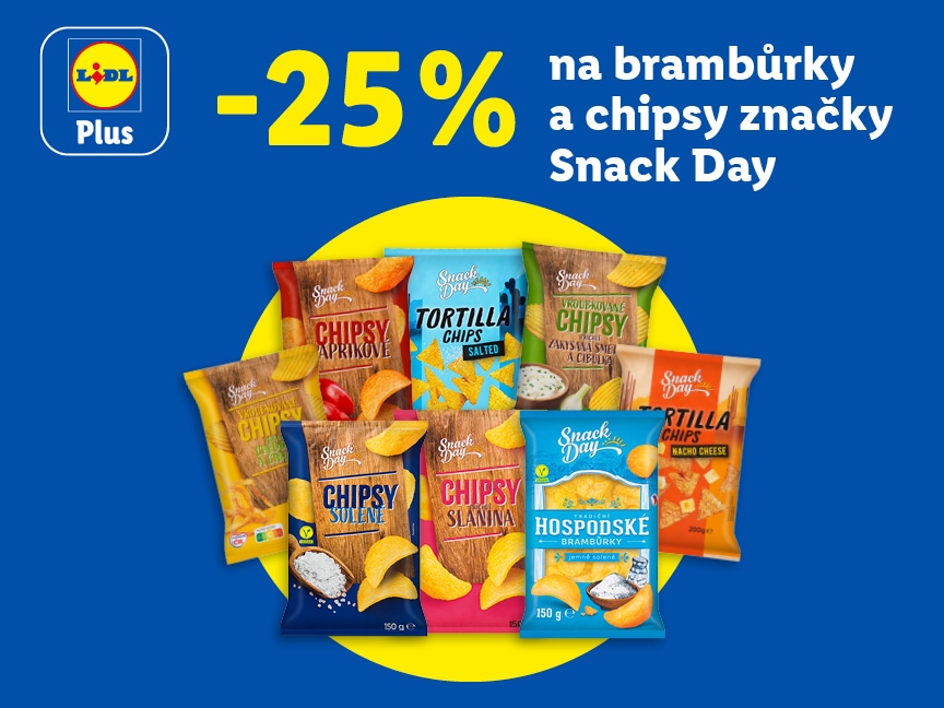 Sleva 25 % na brambůrky a chipsy značky Snack Day