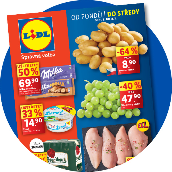 Náhled na pondělní leták v modrém kolečku