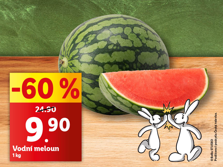 Vodní meloun, cena za 1 kg je 9,90 Kč.