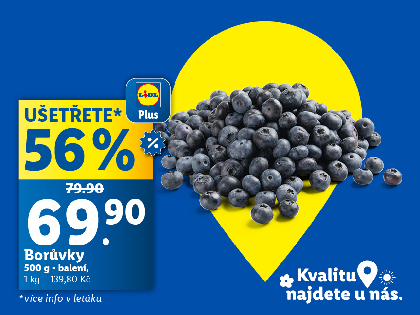 Kanadské borůvky - výhodná cena s Lidl Plus aplikací 69,90 Kč