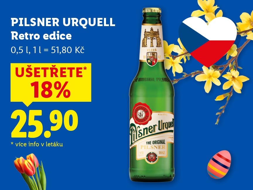 Pilsner Urquell, 0,5 l za 25,90 Kč