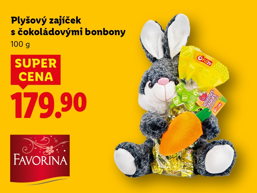 Plyšový zajíček s čokoládovými bonbony za super cenu 179,90 Kč.