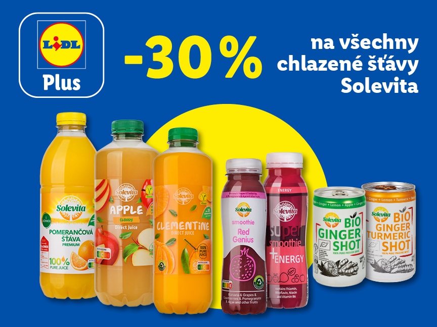 Sleva 30 % na všechny chlazené šťávy Solevita od čtvrtka v Lidlu.