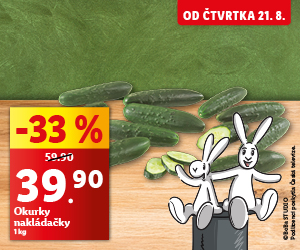 Okurky nakládačky, cena za 1 kg je 39,90 Kč.